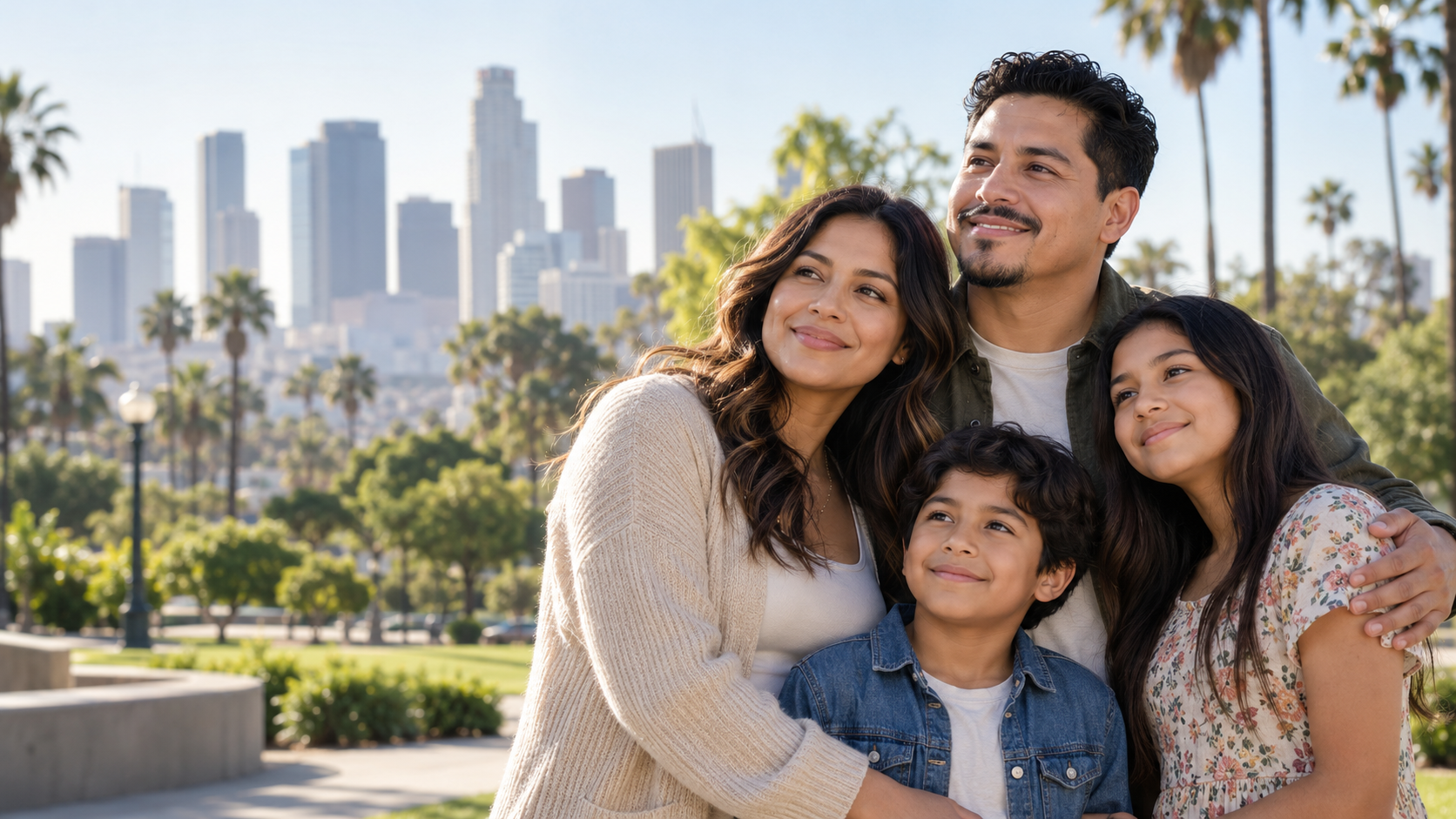 Familia reunida en Los Ángeles representando esperanza y estabilidad durante un proceso migratorio