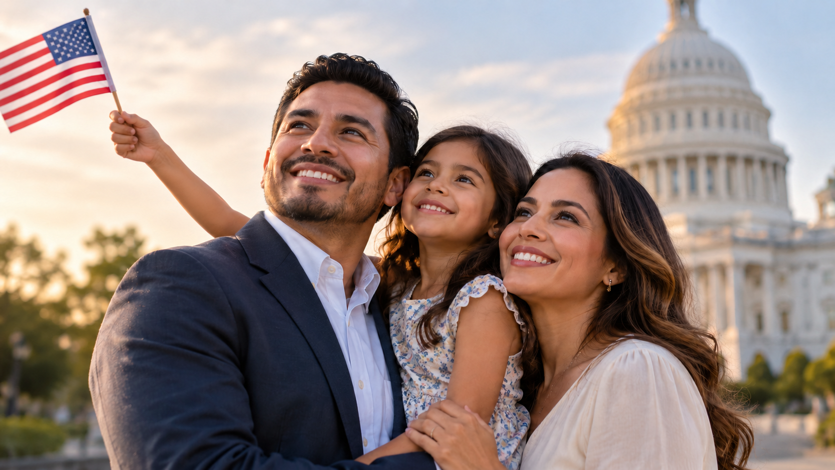 Familia representando ciudadanía estadounidense